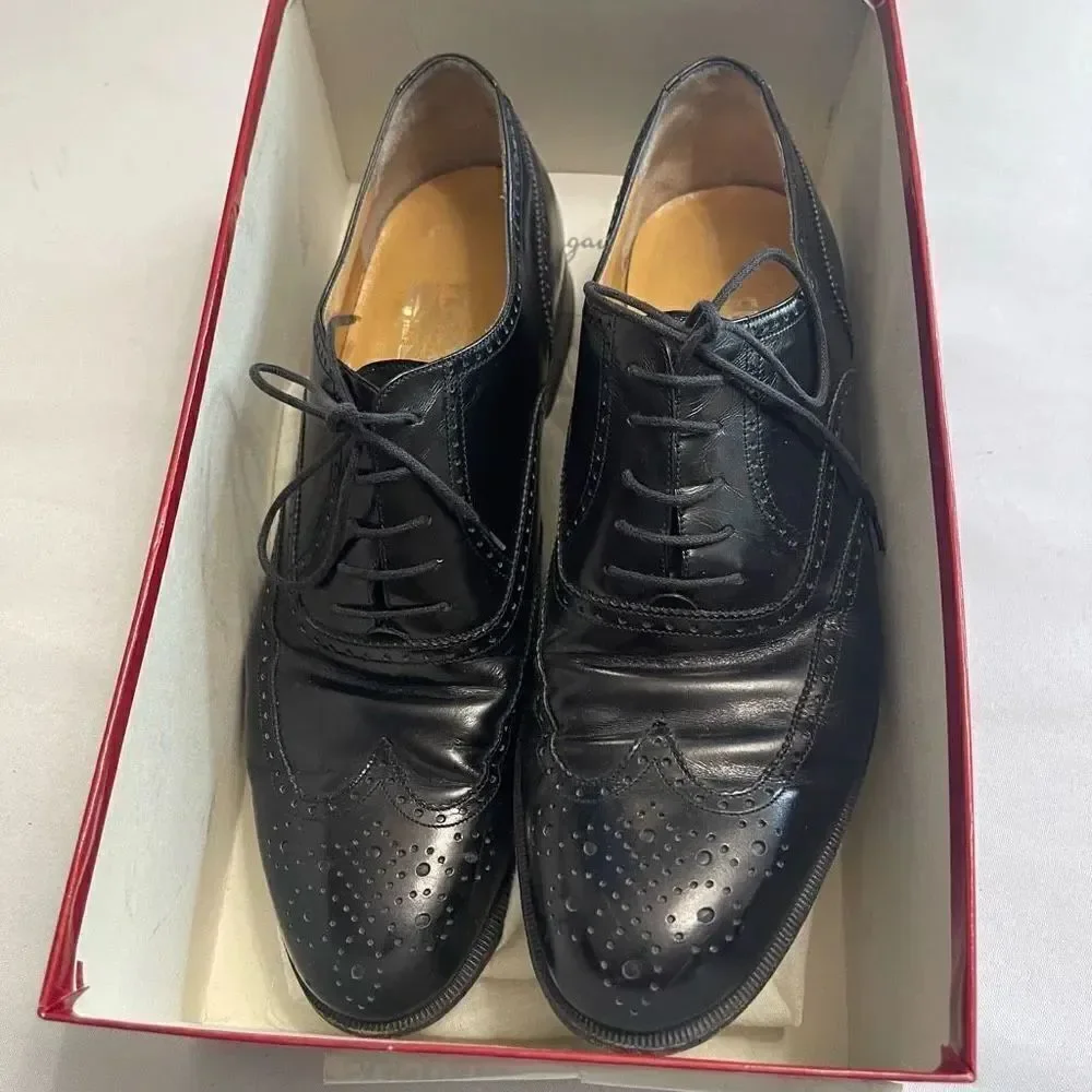 Salvatore Ferragamo Sondrio Black Leather Oxfords Shoes Size 10 B